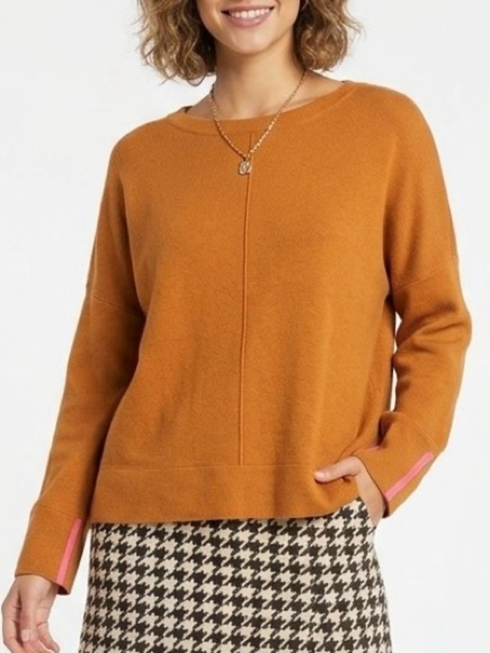 NWT Broadway 38 Colorblock Camel Brown Knit Sweater Large